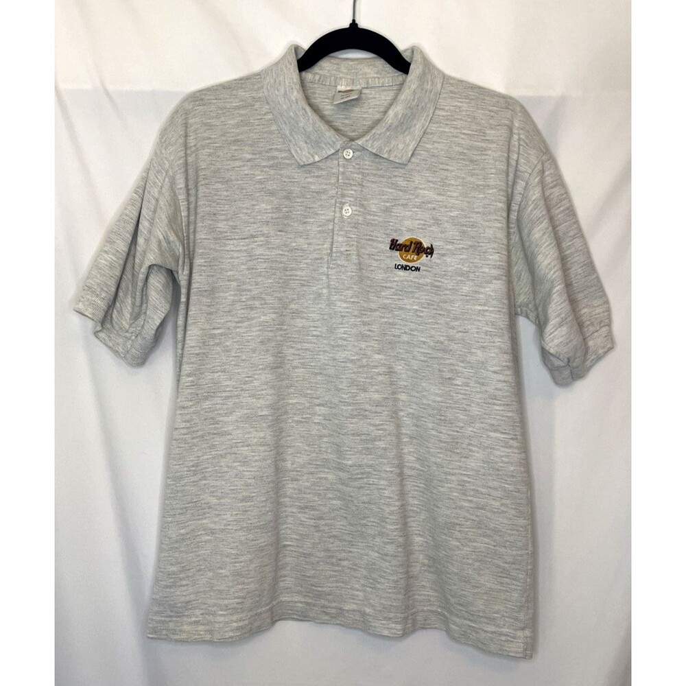 Vintage Hard Rock Cafe London Polo Shirt Size Large Gray Short Sleeve